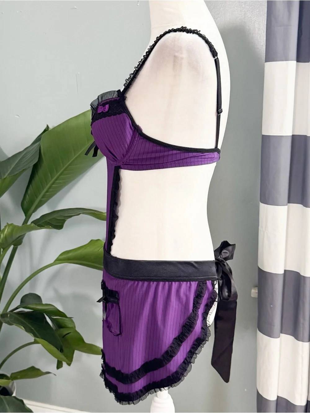 Native Intimates Purple & Black Lingerie Chemise Babydoll 34B Y2K